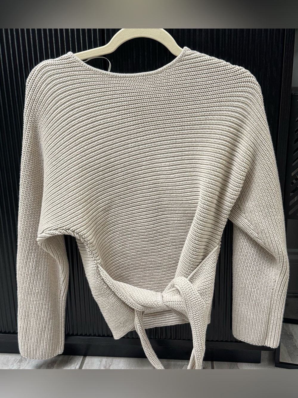 Zara Cream Knit Tie-Back Crew Sweater